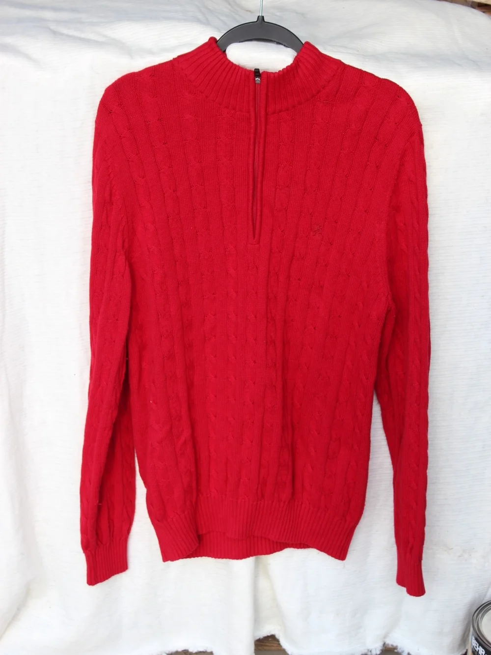 Izod Red Cable-Knit Half Zip Sweater